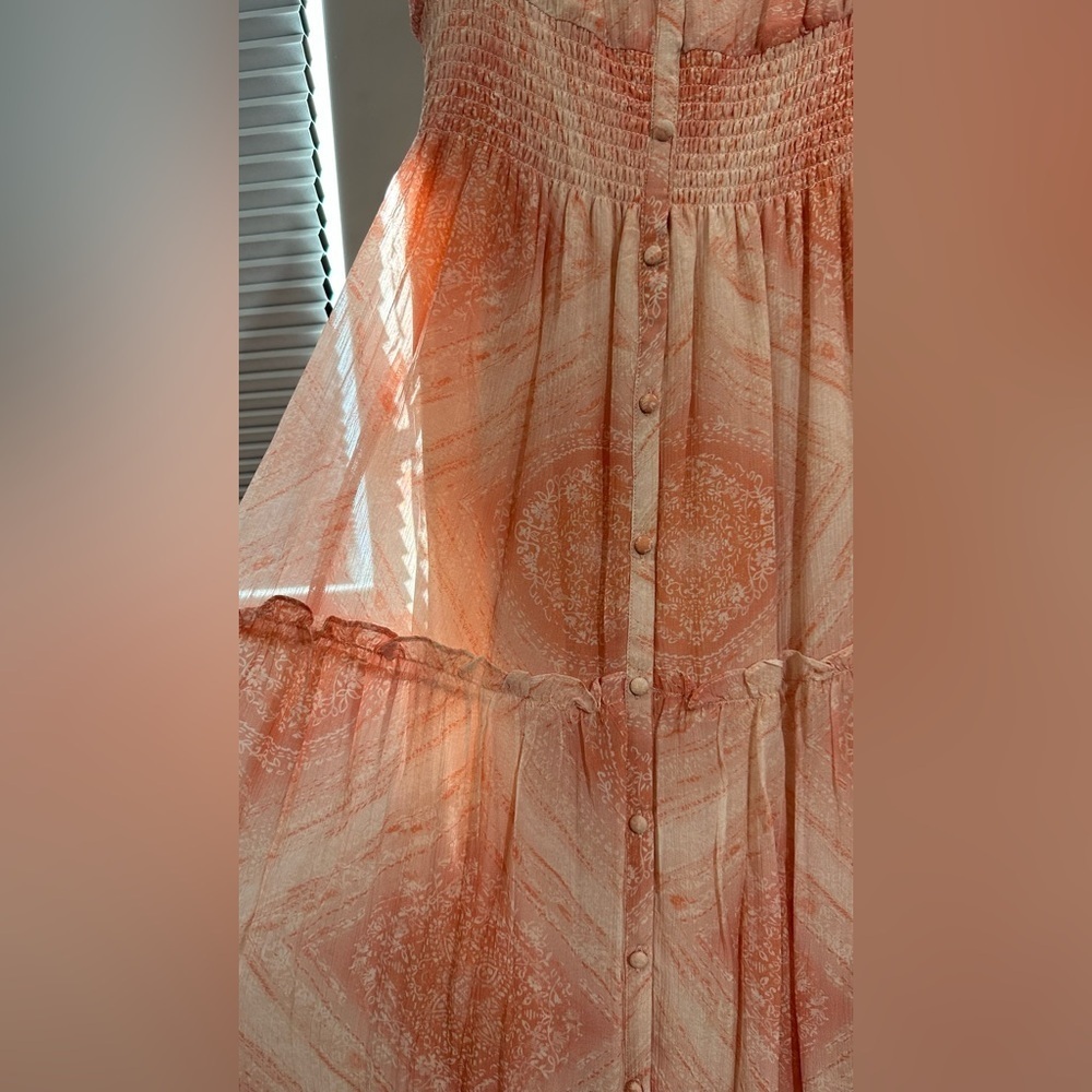 NWT Ramy Brook Printed Poppy Peach Maxi Dress Silk Blend Small - Picture 8 of 11